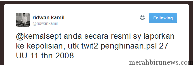 Ridwan Kamil Laporkan Akun @kemalsept Terkait Penghinaan Kota Bandung