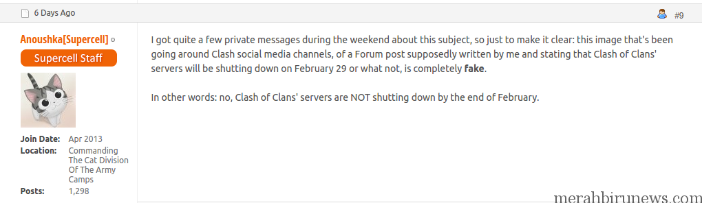 Konfirmasi Berita Hoax Penutupan Server Game Clash of Clans COC 29 Februari 2016