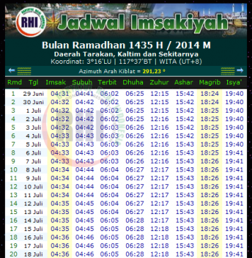 Jadwal Imsakiyah Ramadhan 1435 H – 2014 M – Tarakan