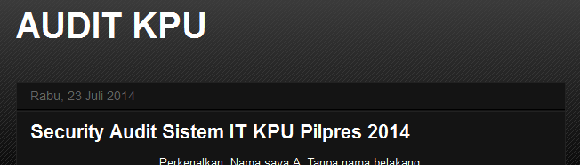 Blog AUDIT KPU- Security Audit Sistem IT KPU Pilpres 2014