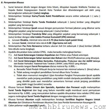 Persyaratan dan Tata Cara Seleksi CPNS 2014 Kota Tarakan Persyaratan Khusus Pendaftaran CPNS 2014 Kota Tarakan