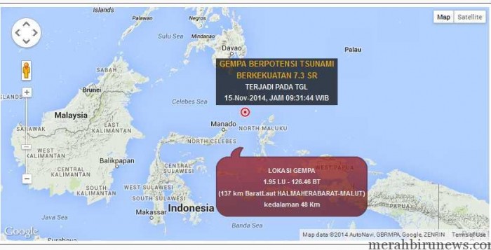 Gempa 7,3 SR Di Maluku Utara, Waspada Terjadinya Tsunami ! Daerah Potensi Tsunami Gempa 7,3 SR Maluku Utara (bmkg.go.id)