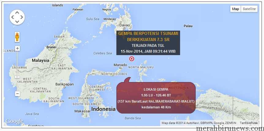 Daerah Potensi Tsunami Gempa 7,3 SR Maluku Utara (bmkg.go.id)