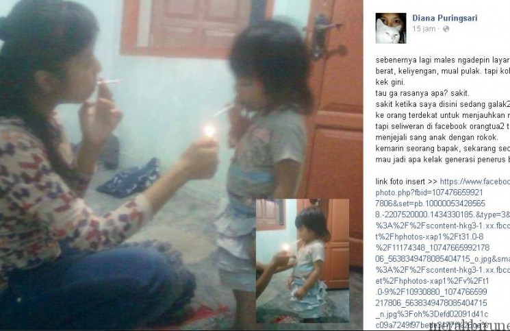 Foto ibu muda ajarkan anaknya merokok hebohkan netizen