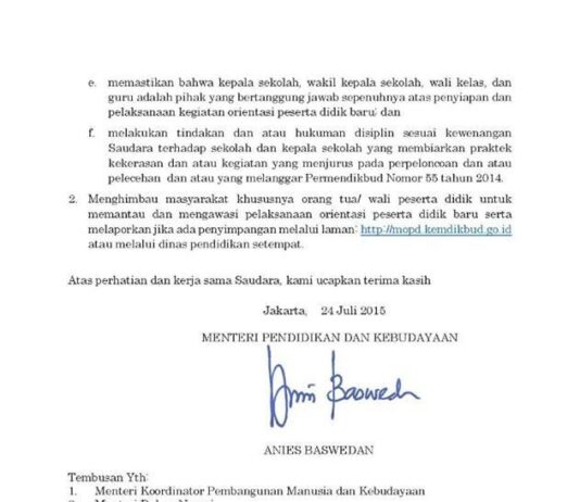 Inilah Isi Surat Edaran Mendikbud Tentang Pencegahan Praktik Perpeloncoan, Pelecehan, dan Kekerasan pada Masa Orientasi Peserta Didik Baru di Sekolah Surat Edaran Dari Mendikbud Tentang Pencegahan Praktik Perpeloncoan, Pelecehan dan Kekerasan Pada Masa Orientasi Peserta Didik Baru di Sekolah