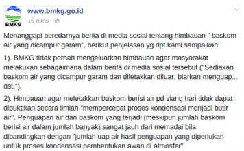 Himbauan BMKG Terkait Pesan Broadcast Pancing Air Hujan Dengan Baskom Berisi Air Garam
