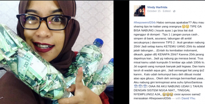 Vindy Harfrida Tips Menabung Dengan Uang 20ribu