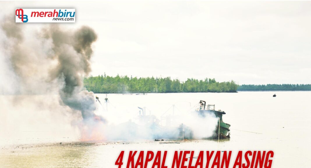 BOOM!, 4 Kapal Nelayan Malaysia Yang Ditangkap Polda Kaltim Diledakan