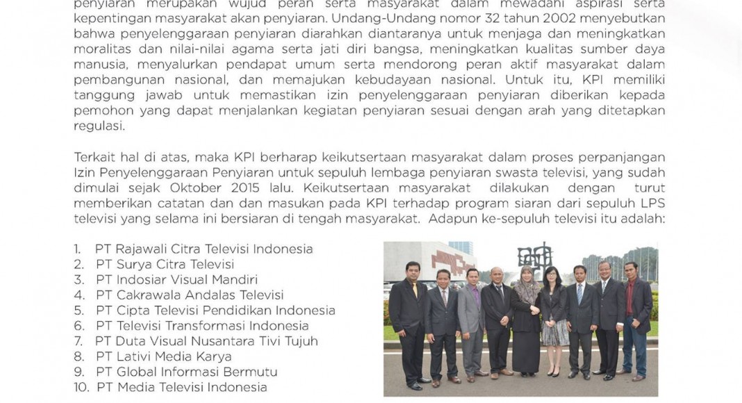 Uji Publik Perpanjangan Izin Penyelenggaraan Penyiaran Lembaga Penyiaran Swasta
