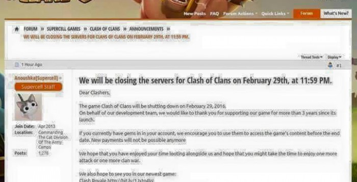 Fakta Hoax COC Akan Ditutup Servernya 29 Februari 2016