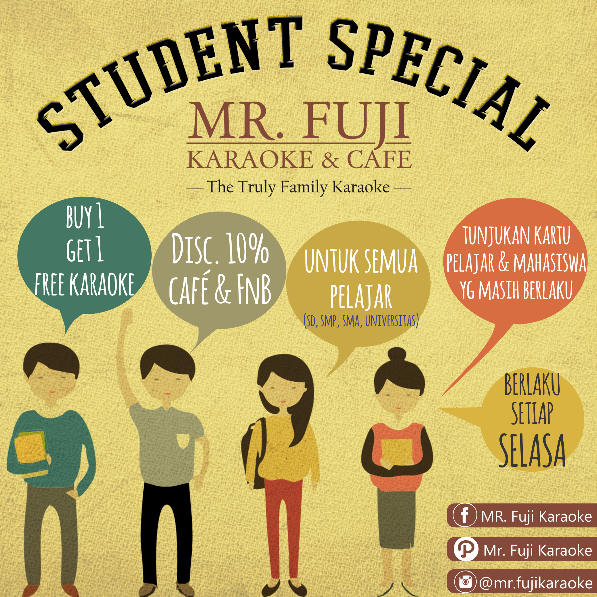 Promo Tempat Karaoke Keluarga MR Fuji Karaoke n Cafe Student Special Selasa